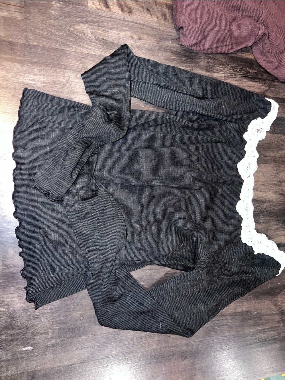 Free People Black Long Sleeve Square Neck Top with White Lace Trim - Picture 3 of 3